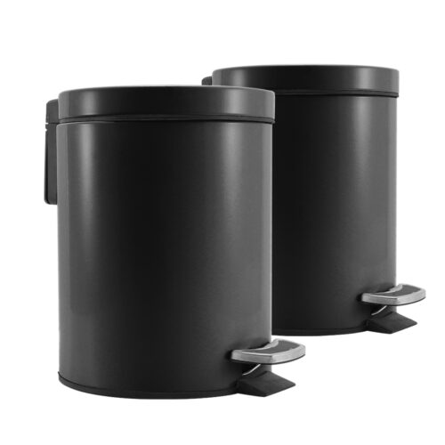 2x Foot Pedal Stainless Steel Rubbish Recycling Garbage Waste Trash Bin Round 12L Black