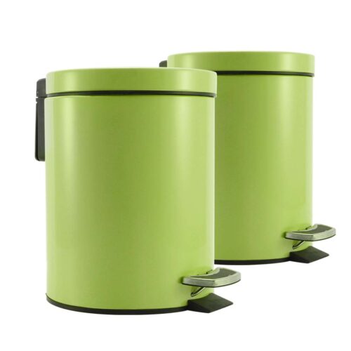 2x Foot Pedal Stainless Steel Rubbish Recycling Garbage Waste Trash Bin Round 12L Green