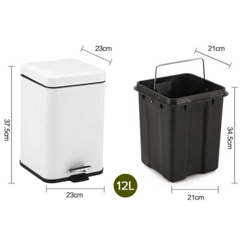 2x 12L Foot Pedal Stainless Steel Rubbish Recycling Garbage Waste Trash Bin Square White - Image 2