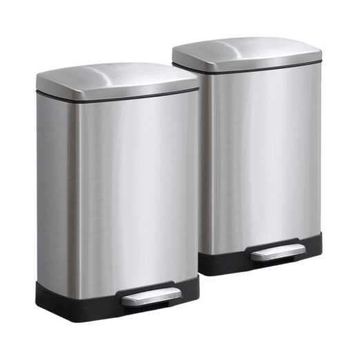 2x Foot Pedal Stainless Steel Rubbish Recycling Garbage Waste Trash Bin Shape 12L Silver