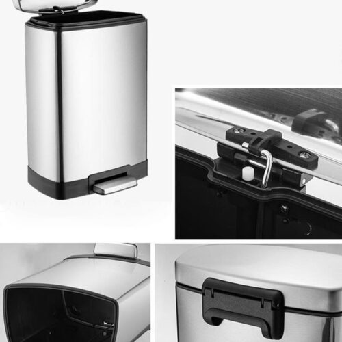 2x Foot Pedal Stainless Steel Rubbish Recycling Garbage Waste Trash Bin Shape 12L Silver - Image 5