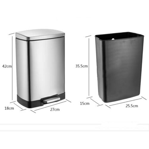 2x Foot Pedal Stainless Steel Rubbish Recycling Garbage Waste Trash Bin Shape 12L Silver - Image 9