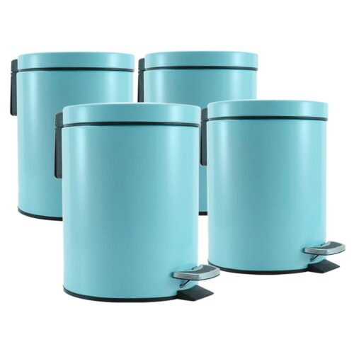 4x 7L Foot Pedal Stainless Steel Rubbish Recycling Garbage Waste Trash Bin Round Blue