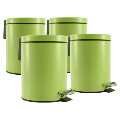 4x 7L Foot Pedal Stainless Steel Rubbish Recycling Garbage Waste Trash Bin Round Green