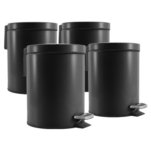 4x Foot Pedal Stainless Steel Rubbish Recycling Garbage Waste Trash Bin Round 12L Black