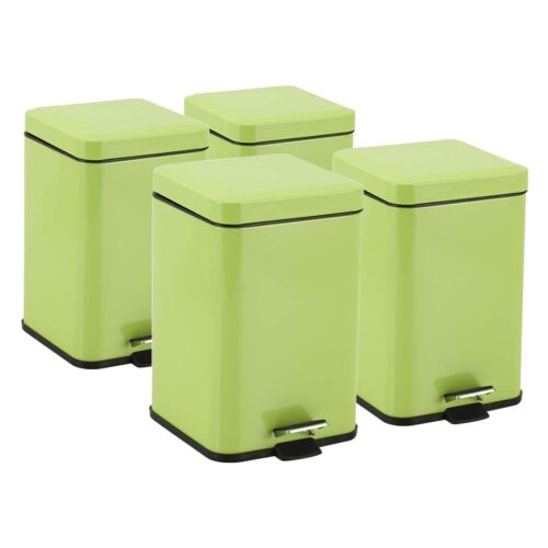 4x 12L Foot Pedal Stainless Steel Rubbish Recycling Garbage Waste Trash Bin Square Green