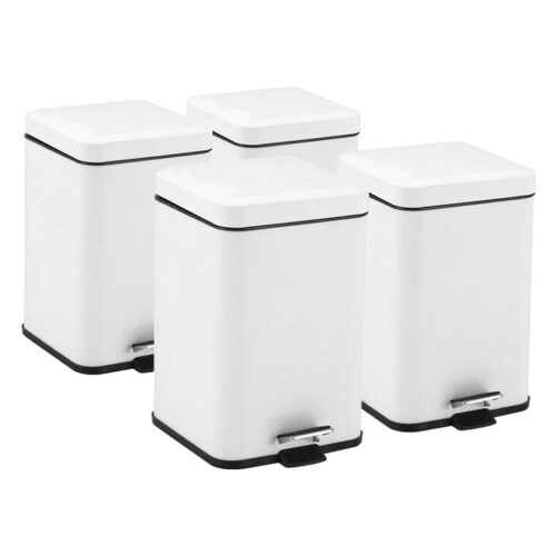 4x 12L Foot Pedal Stainless Steel Rubbish Recycling Garbage Waste Trash Bin Square White