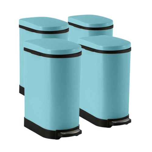4x 10L Foot Pedal Stainless Steel Rubbish Recycling Garbage Waste Trash Bin U Blue