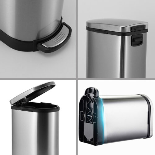 4x Foot Pedal Stainless Steel Rubbish Recycling Garbage Waste Trash Bin 10L U - Image 5