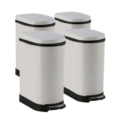 4x 10L Foot Pedal Stainless Steel Rubbish Recycling Garbage Waste Trash Bin U White