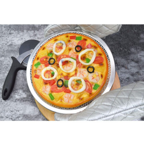 2x 10-inch Round Seamless Aluminium Nonstick Commercial Grade Pizza Screen Baking Pan - Image 9