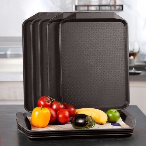 Serving Tray Heavy Duty Waterproof Stackable Plastic Food Snack Pan Set of 5 Coffee - Image 2