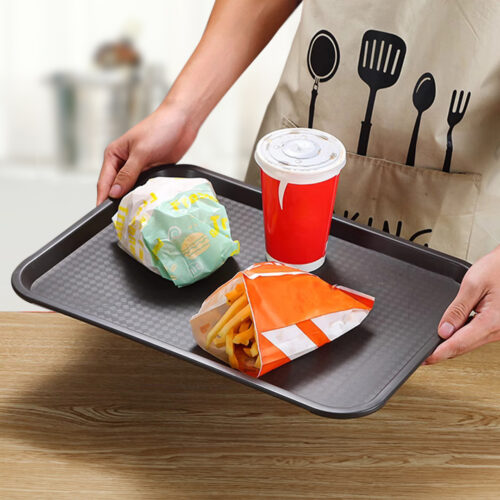 Serving Tray Heavy Duty Waterproof Stackable Plastic Food Snack Pan Set of 5 Coffee - Image 3