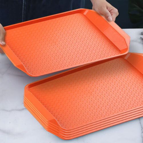 Serving Tray Heavy Duty Waterproof Stackable Plastic Food Snack Pan Set of 5 Orange - Image 2