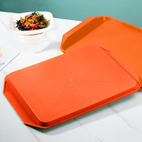 Serving Tray Heavy Duty Waterproof Stackable Plastic Food Snack Pan Set of 5 Orange - Image 6