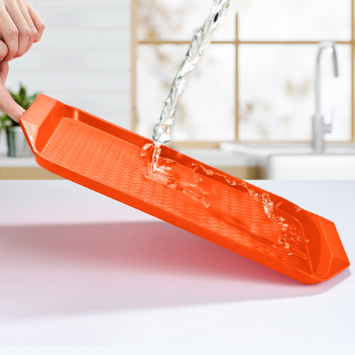 Serving Tray Heavy Duty Waterproof Stackable Plastic Food Snack Pan Set of 5 Orange - Image 8