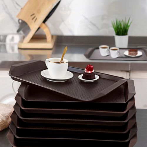 Serving Tray Heavy Duty Waterproof Stackable Plastic Food Snack Pan Set of 10 Coffee - Image 4