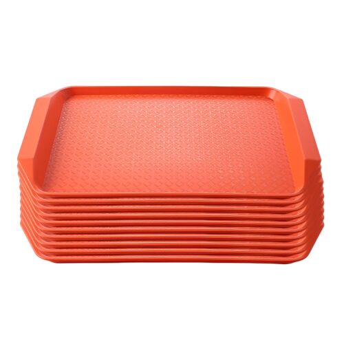 Serving Tray Heavy Duty Waterproof Stackable Plastic Food Snack Pan Set of 10 Orange