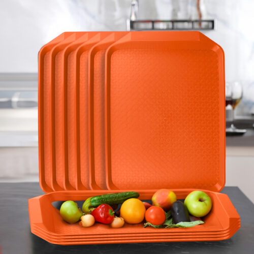 Serving Tray Heavy Duty Waterproof Stackable Plastic Food Snack Pan Set of 10 Orange - Image 2