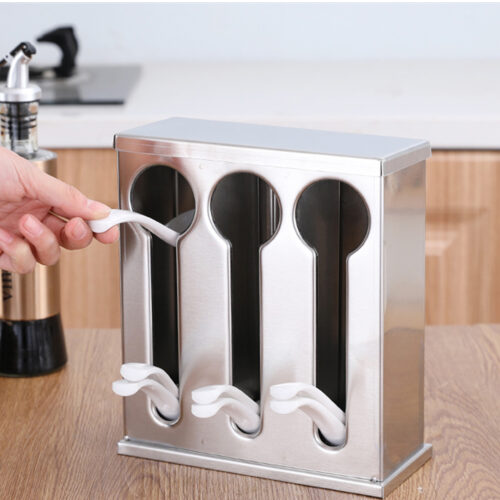 Stainless Steel Buffet Restaurant Spoon Utensil Holder Storage Rack 3 Holes - Image 4