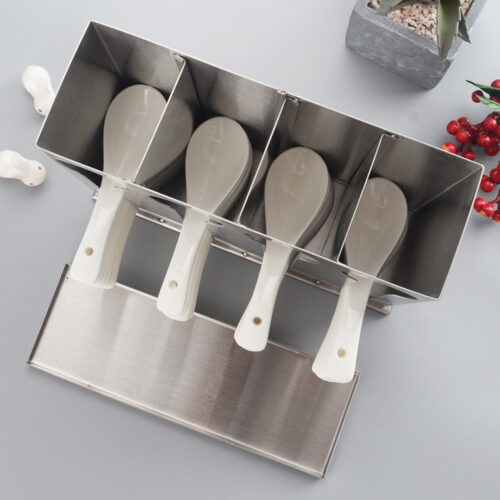 Stainless Steel Buffet Restaurant Spoon Utensil Holder Storage Rack 4 Holes - Image 7