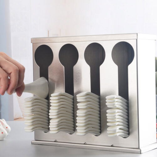 Stainless Steel Buffet Restaurant Spoon Utensil Holder Storage Rack 4 Holes - Image 8