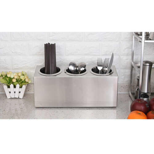 18/10 Stainless Steel Commercial Conical Utensils Holder with 3 Holes - Image 8