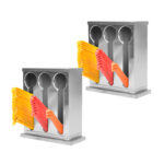 2x Stainless Steel Buffet Restaurant Spoon Utensil Holder Storage Rack 3 Holes