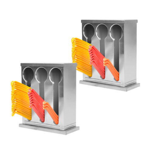 2x Stainless Steel Buffet Restaurant Spoon Utensil Holder Storage Rack 3 Holes