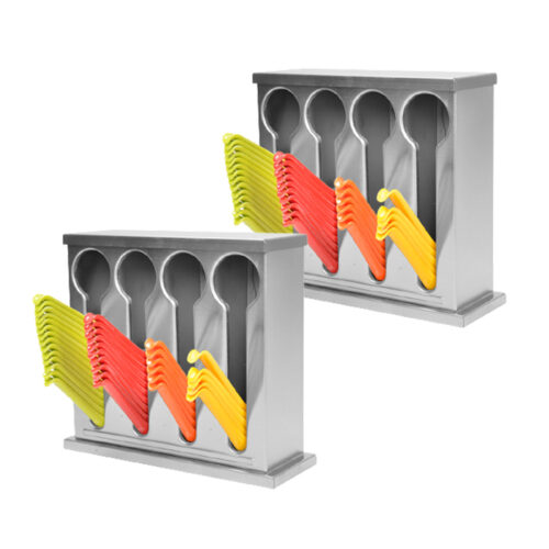 2x Stainless Steel Buffet Restaurant Spoon Utensil Holder Storage Rack 4 Holes