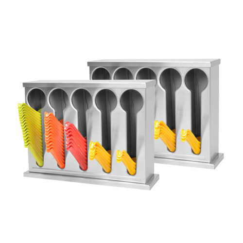 2x Stainless Steel Buffet Restaurant Spoon Utensil Holder Storage Rack 5 Holes