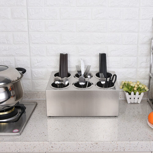 18/10 Stainless Steel Commercial Conical Utensils Holder with 6 Holes - Image 6