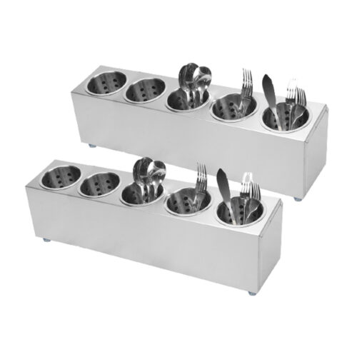 2x 18/10 Stainless Steel Commercial Conical Utensils Holder with 5 Holes