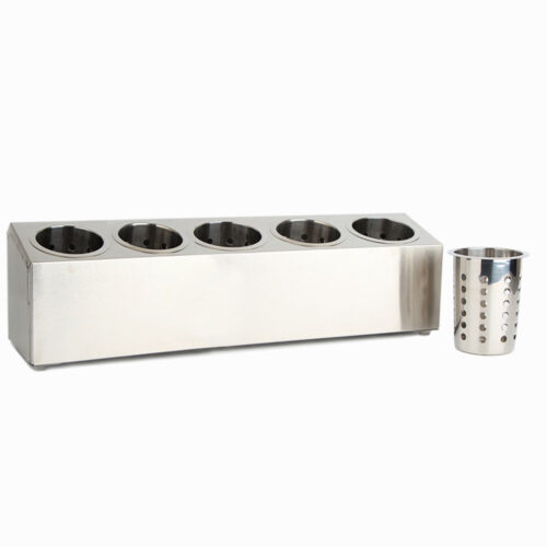 2x 18/10 Stainless Steel Commercial Conical Utensils Holder with 5 Holes - Image 3