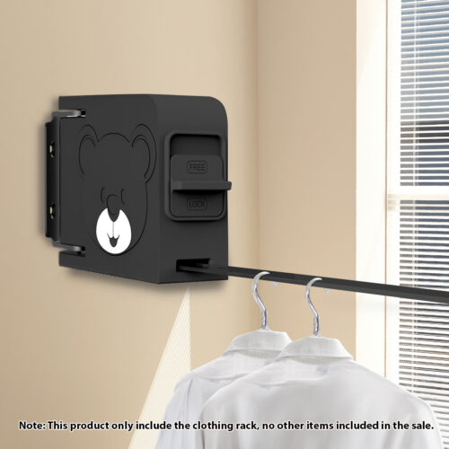 160mm Wall-Mounted Clothes Line Dry Rack Retractable Space-Saving Folding Hanger Black - Image 2