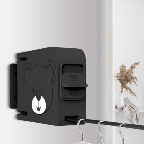160mm Wall-Mounted Clothes Line Dry Rack Retractable Space-Saving Folding Hanger Black - Image 3