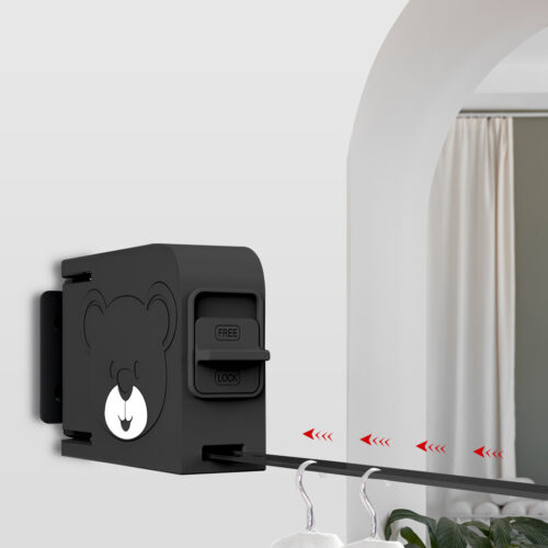 160mm Wall-Mounted Clothes Line Dry Rack Retractable Space-Saving Folding Hanger Black - Image 4