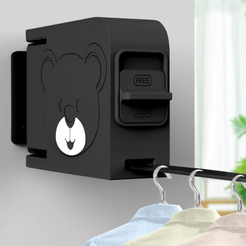 160mm Wall-Mounted Clothes Line Dry Rack Retractable Space-Saving Folding Hanger Black - Image 5