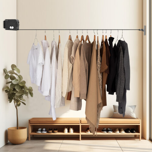 160mm Wall-Mounted Clothes Line Dry Rack Retractable Space-Saving Folding Hanger Black - Image 6