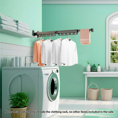 127.5cm Wall-Mounted Clothing Dry Rack Retractable Space-Saving Folding Hanger - Image 2