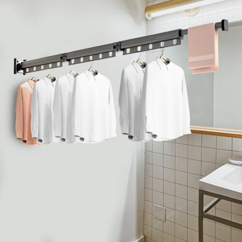 127.5cm Wall-Mounted Clothing Dry Rack Retractable Space-Saving Folding Hanger - Image 3