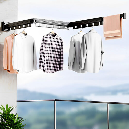 127.5cm Wall-Mounted Clothing Dry Rack Retractable Space-Saving Folding Hanger - Image 5