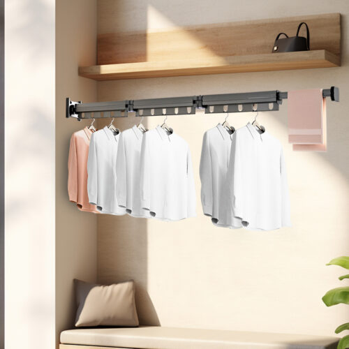 127.5cm Wall-Mounted Clothing Dry Rack Retractable Space-Saving Folding Hanger - Image 6