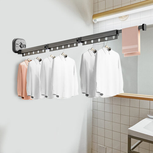 127.5cm Wall-Mounted Clothing Dry Rack Retractable Space-Saving Folding Hanger - Image 2