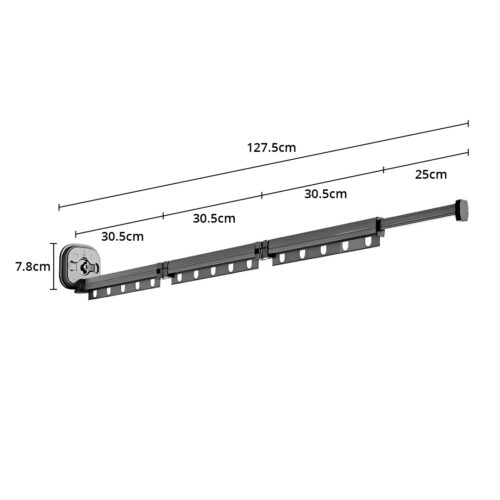 127.5cm Wall-Mounted Clothing Dry Rack Retractable Space-Saving Folding Hanger - Image 3