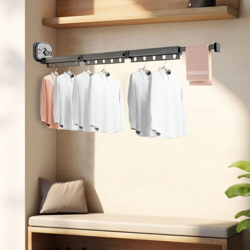 127.5cm Wall-Mounted Clothing Dry Rack Retractable Space-Saving Folding Hanger - Image 4