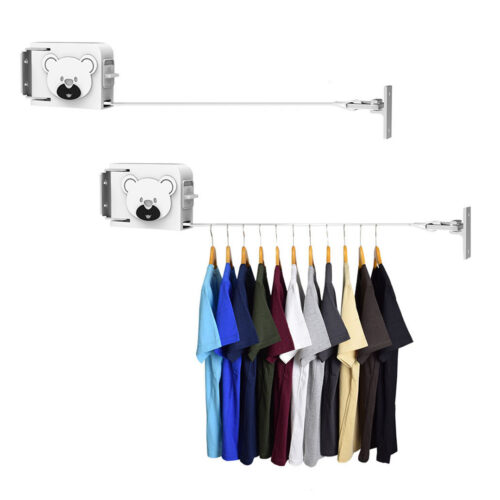 2x 160mm Wall-Mounted Clothes Line Dry Rack Retractable Space-Saving Folding Hanger White