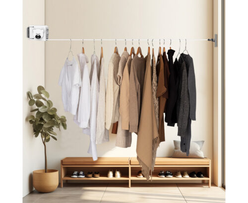 2x 160mm Wall-Mounted Clothes Line Dry Rack Retractable Space-Saving Folding Hanger White - Image 7