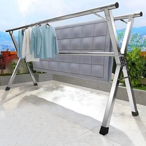1.6m Portable Standing Clothes Drying Rack Folding Space-Saving Laundry Holder 3 Poles - Image 5