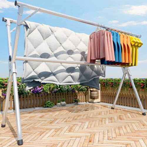 1.6m Portable Standing Clothes Drying Rack Folding Space-Saving Laundry Holder 3 Poles - Image 8